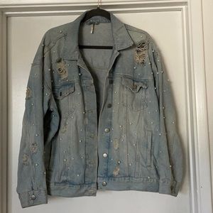 Women’s Small Free People Jean Jacket with Pearls
